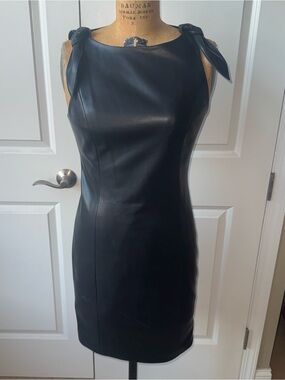 bcbgmaxazria black and gold dress BCBG MAX AZRIA Black Dress with Gold Buckle Belt Asymmetrical Pleats Size 12